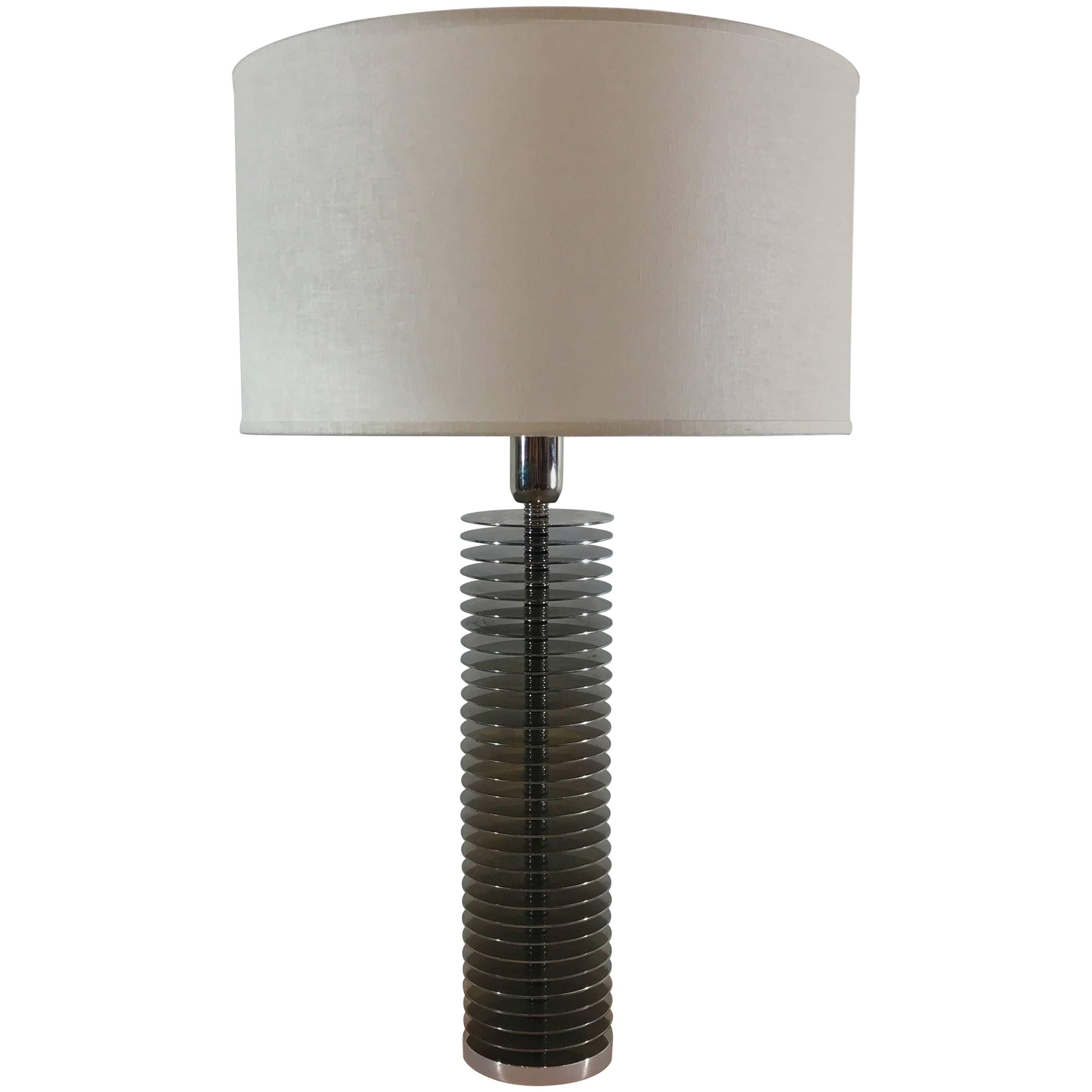 Late 20 Century Stacked Chrome Discs Table Lamp, Italy