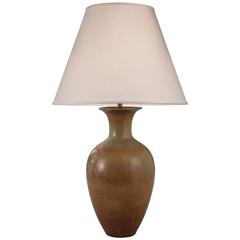 Gunnar Nylund for Rörstrand, Swedish Soft-Green and Brown Ceramic Vase Lamp