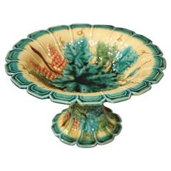 19th Century, French Hand-Painted Barbotine Fruit Bowl with Grapes and Leaves