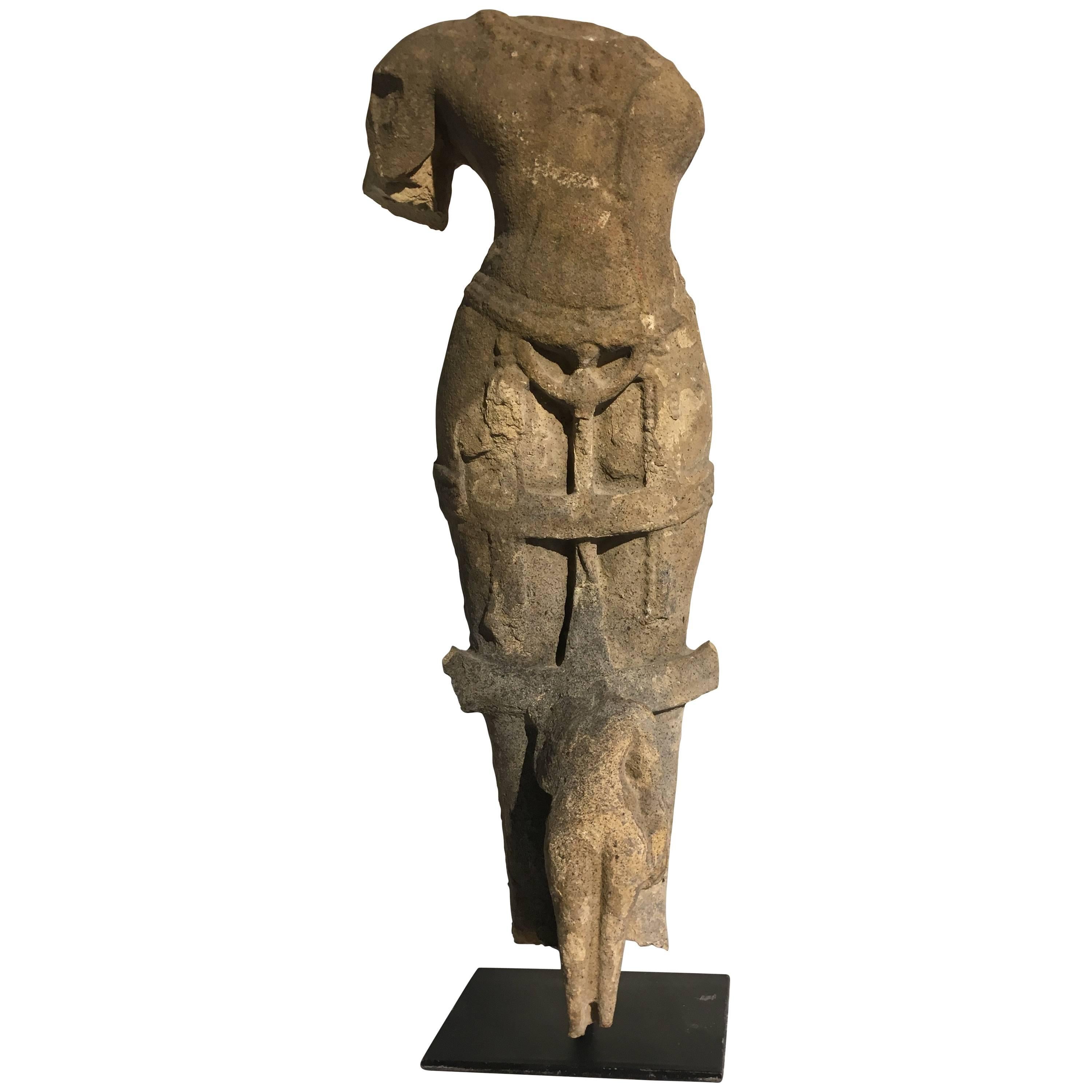 Indian Sandstone Torso of a Male Deity, Medieval Period, 9th-12th Century