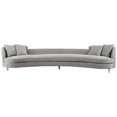 Extra Long Curved Sofa in Grey Velvet with Throw Pillows 6