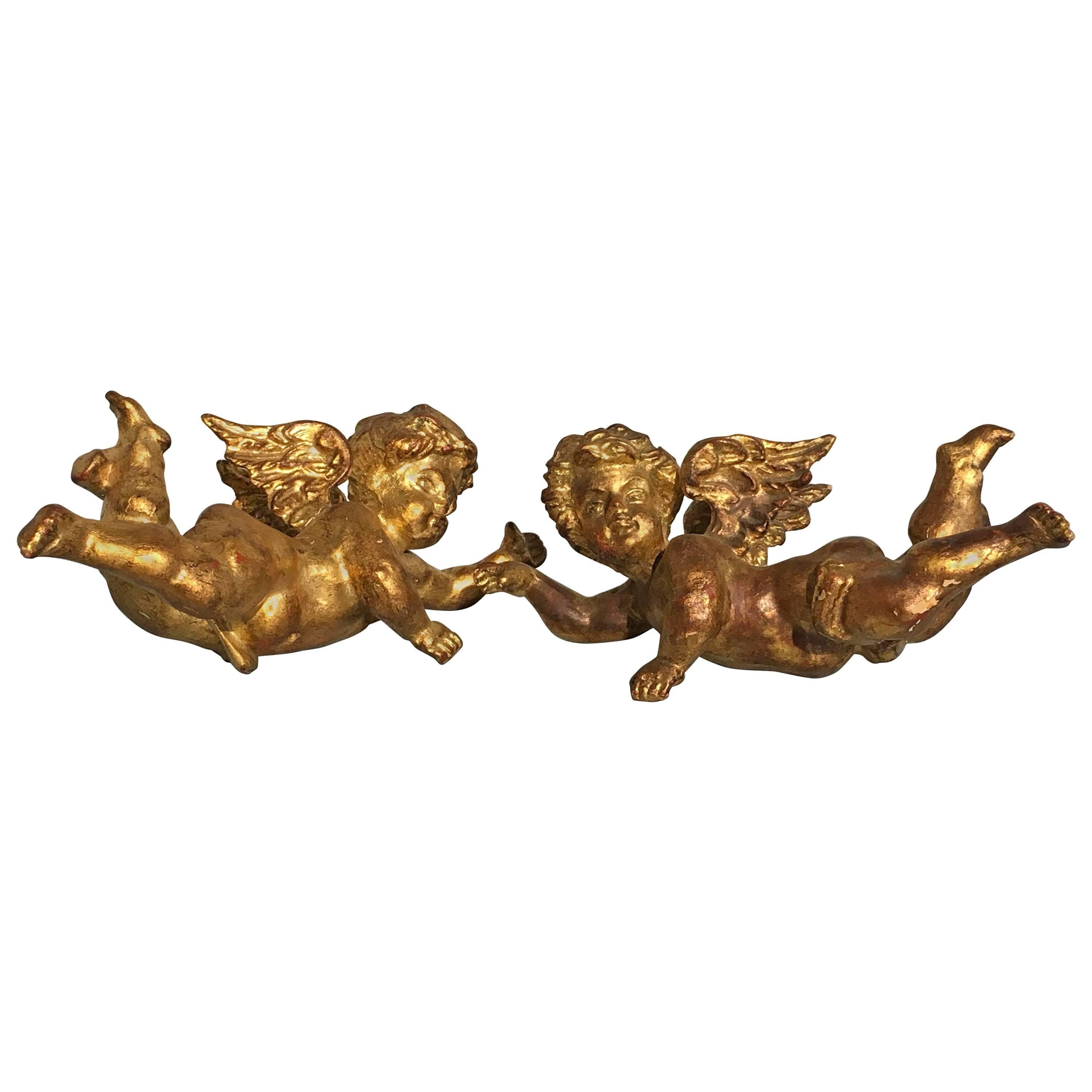 Pair of Italian Giltwood Cherubs, Late 19th Century