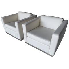 Pair of Square Club Chairs on Chrome Bases  C. 1974