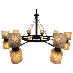 Round Metal Chandelier with Glass Shades