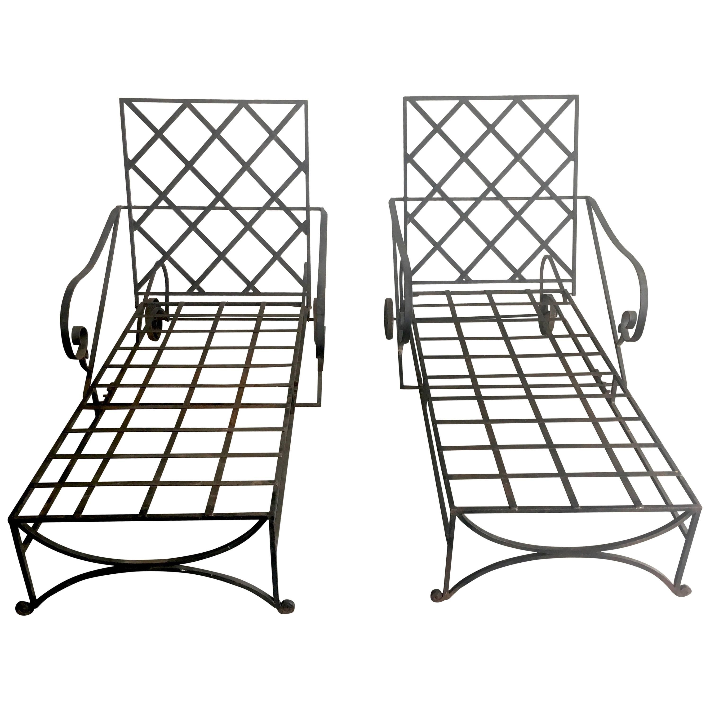 Pair of Mid-Century Hand-Wrought Iron Chaises