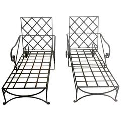 Vintage Pair of Mid-Century Hand-Wrought Iron Chaises
