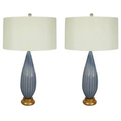 Lavender Murano Vintage Opaline Italian Table Lamps