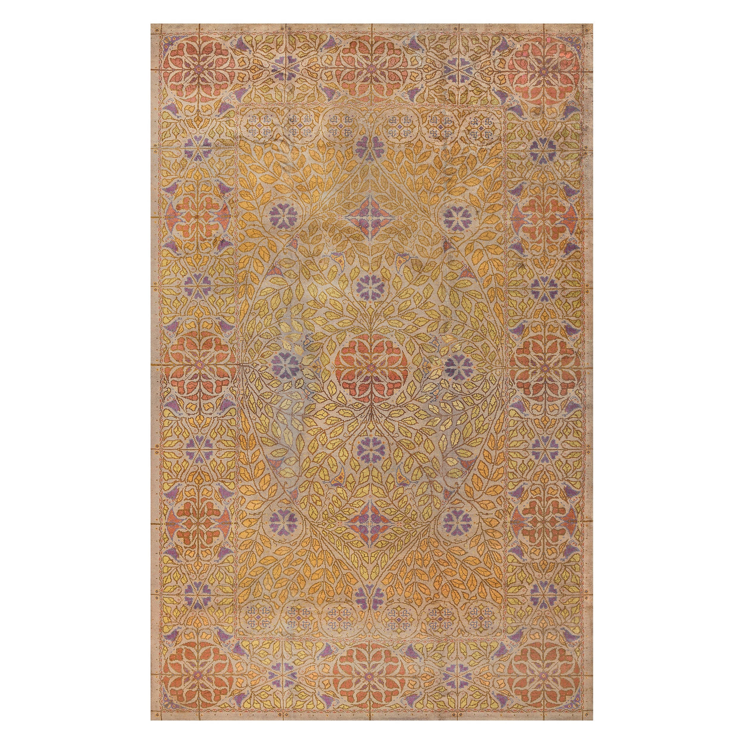 Large Hand-Woven Antique Wool Arts & Crafts Donegal Rug   13'10"x23'6" For Sale