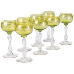 Eight Saint Louis Crystal Beethoven Chartreuse Gold Encrusted Wine Hocks