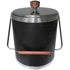 Black Faux Alligator or Crocodile Ice Bucket by Kromex, Mid-Century Modern 5