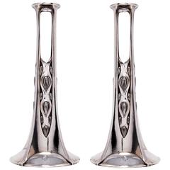 Pair of Candlesticks / Bud Vases by WMF Attributed to Albin Müller