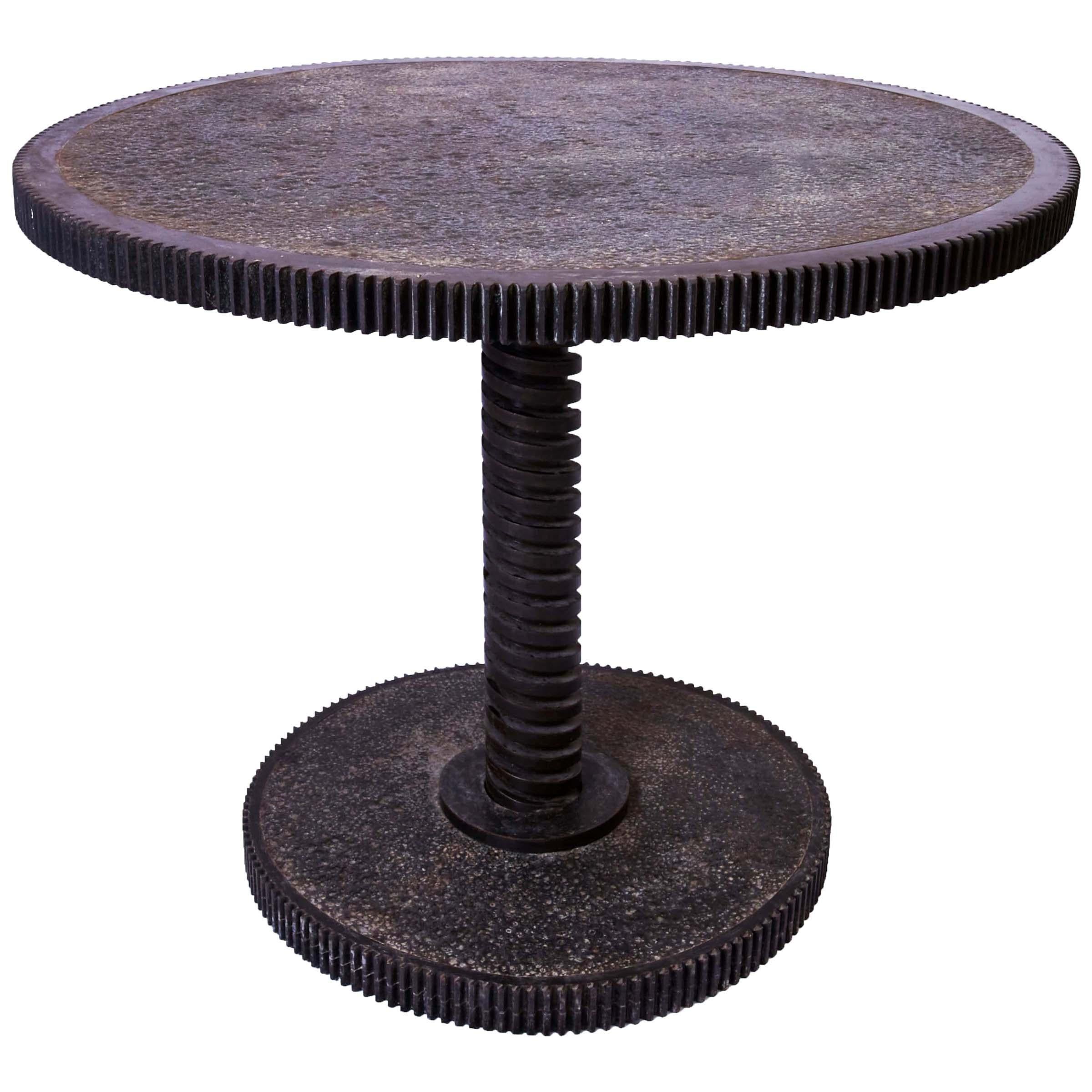 Contemporary Brutalist Iron Gear Table For Sale