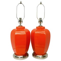 Vintage Large Orange Glass Lamps