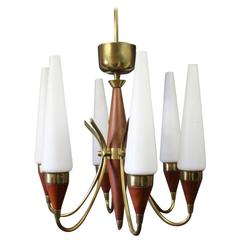 Chandelier in Teak and Brass by Bent Karlby and LYFA, 1960s