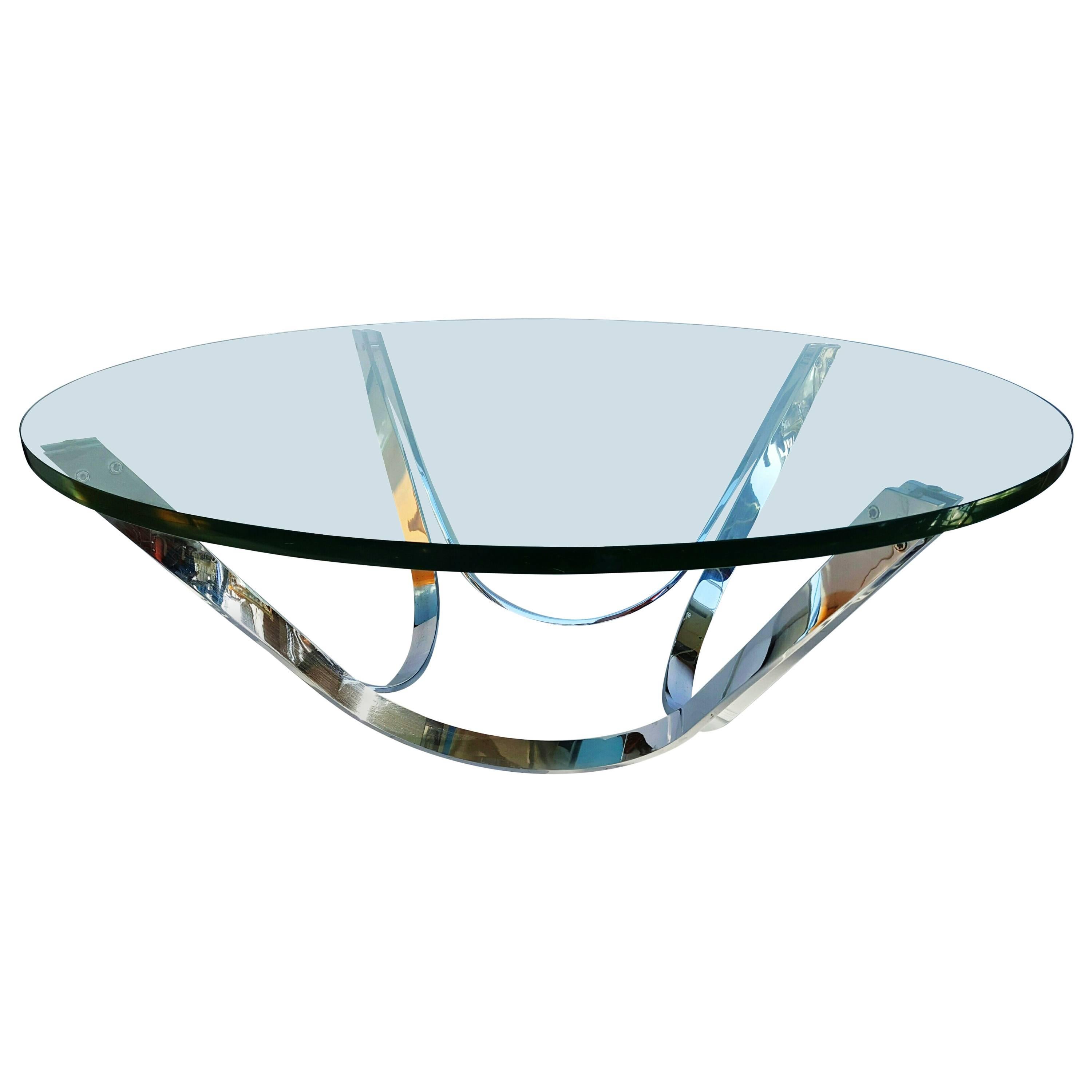Roger Sprunger Chrome and Glass Coffee Table by Dunbar Furniture 1970s