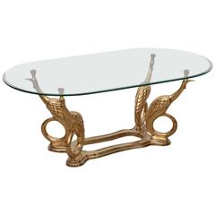 Massive Brass Coffee or Side Table with Peacocks 1