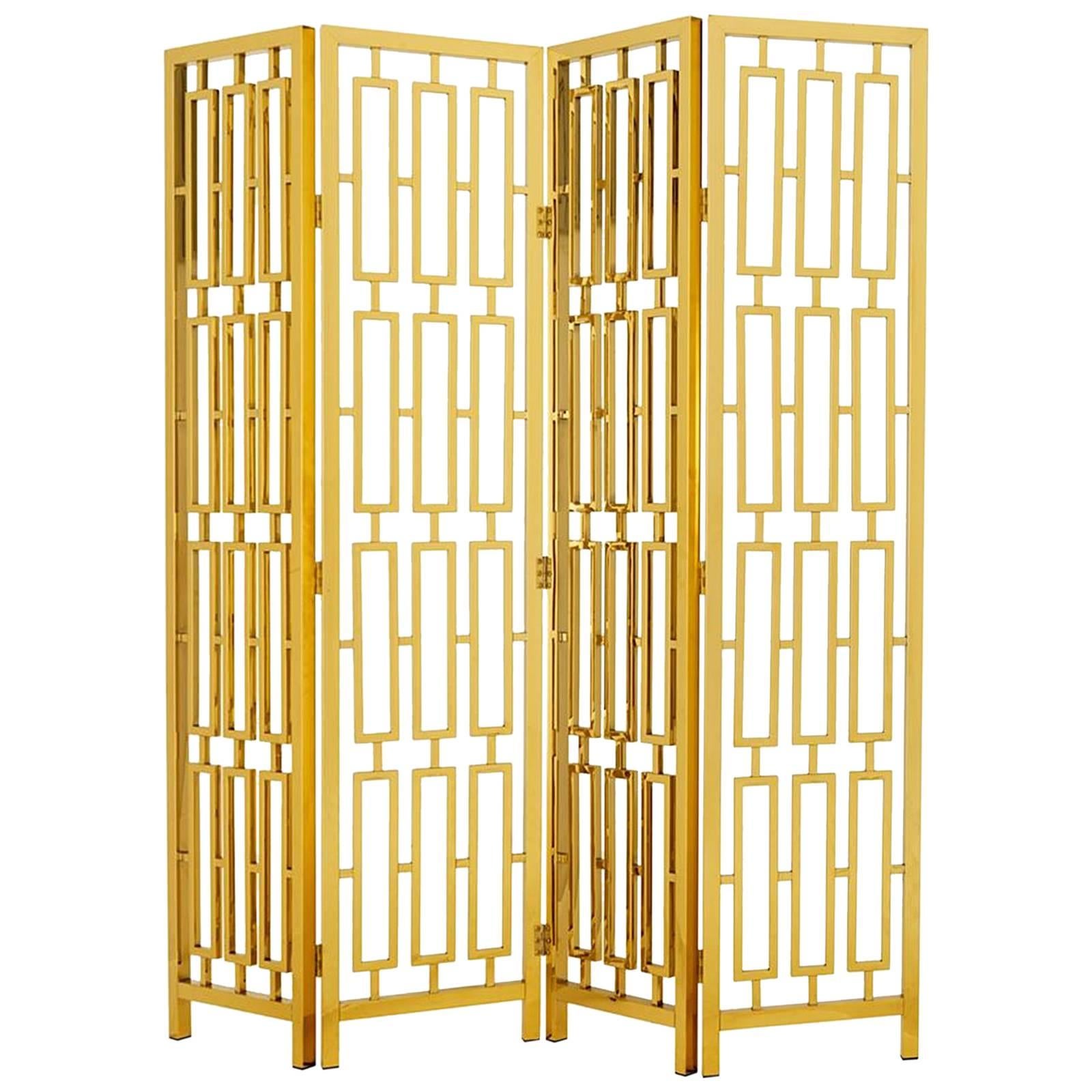 Golded Folding Screen in Gold Finish For Sale