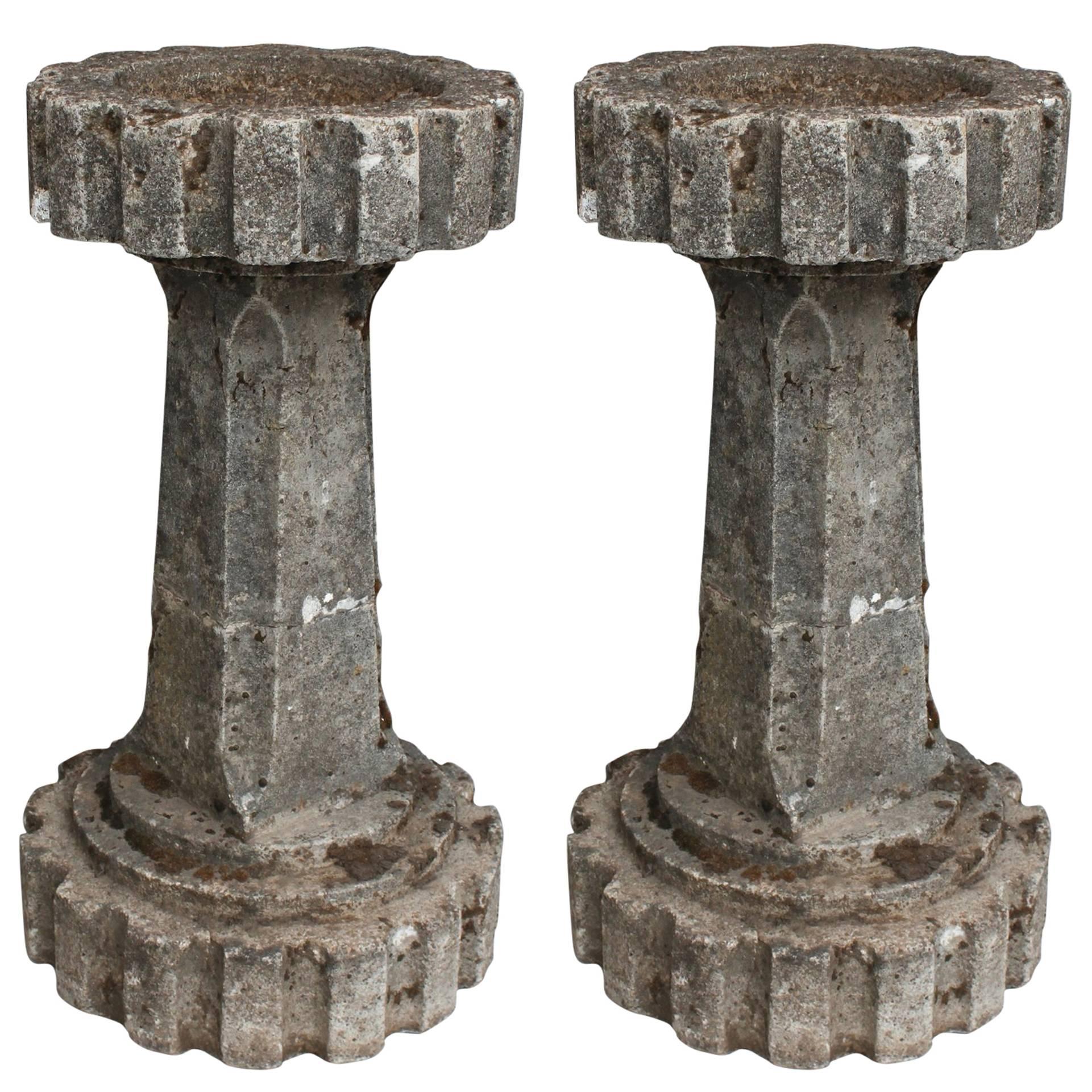 Pair of Garden Stone Bird Baths / Decorative Columns For Sale