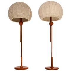 Pair of Retro Teak Rise and Fall Lamps by Temde Vintage 1960s