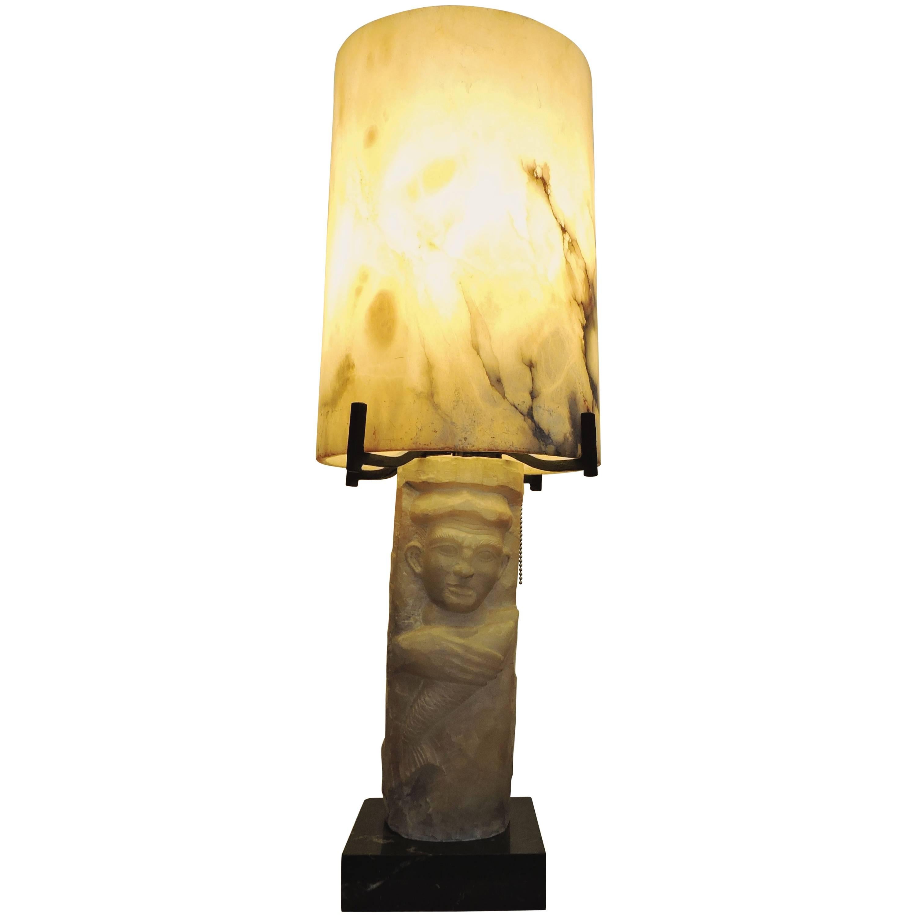 1940s Alabaster and Marble Mounted Lamp