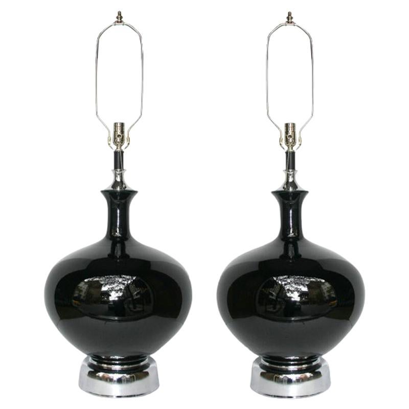 Large Black Porcelain Lamps For Sale