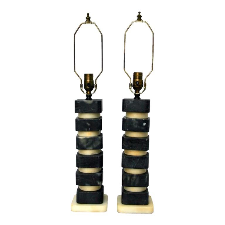 White and Black Alabaster Lamps For Sale