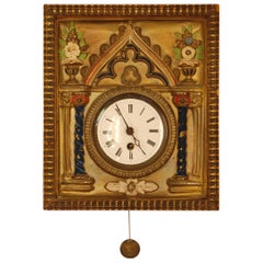 Brass Repousse and Enamel Wag-on-Wall Clock with Enameled Dial