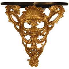American Victorian Gilt Carved Wood Wall Console with Faux Marble Top, 1859