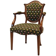 Hepplewhite Style Mahogany Open Armchair Covered in Silk Brocade