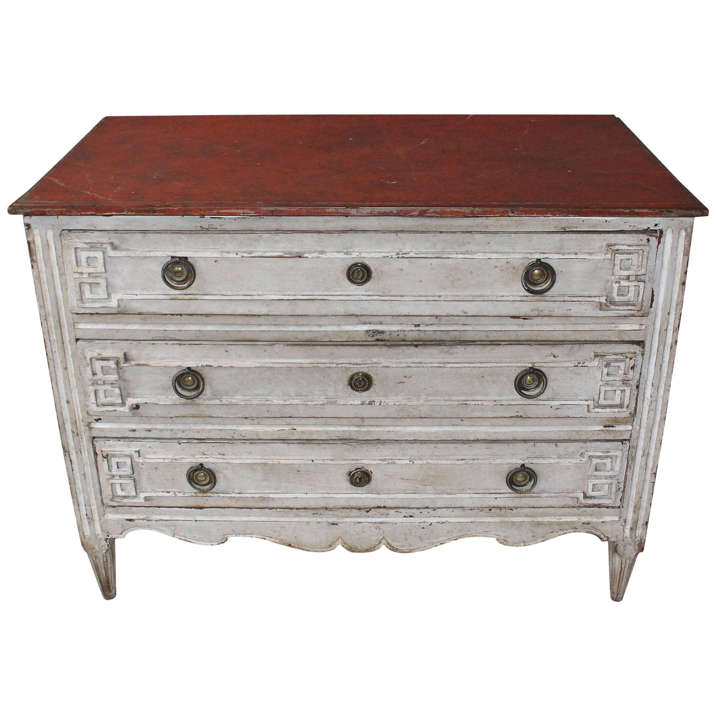 Painted French Three-Drawer Commode