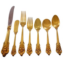 Golden Grande Baroque by Wallace Sterling Silver Flatware Set Dinner 57 Pcs Gold