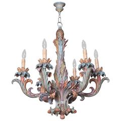 Used Mid-20th Century Italian Carved and Painted Six-Light Chandelier