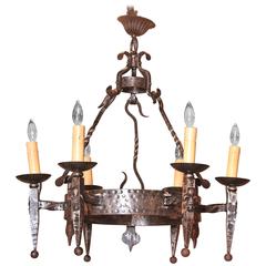 Early 20th Century French Wrought Iron Six-Light Chandelier with Fleur-de-Lys 3