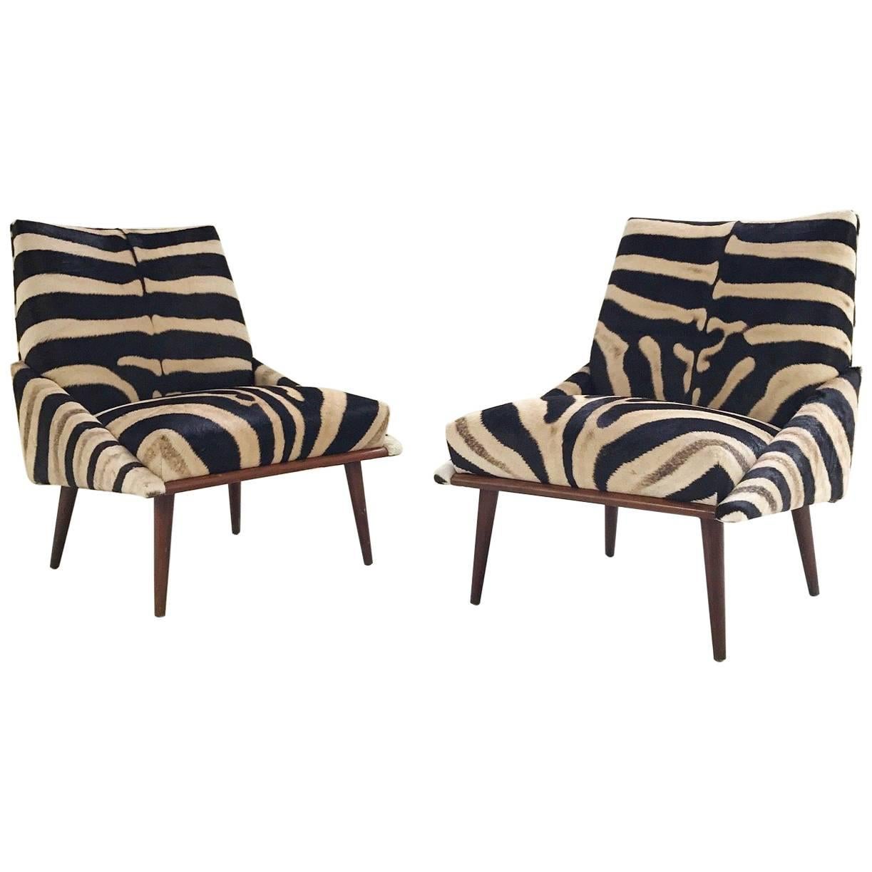 Pair of Adrian Pearsall Style Lounge Chairs Restored in Zebra Hide