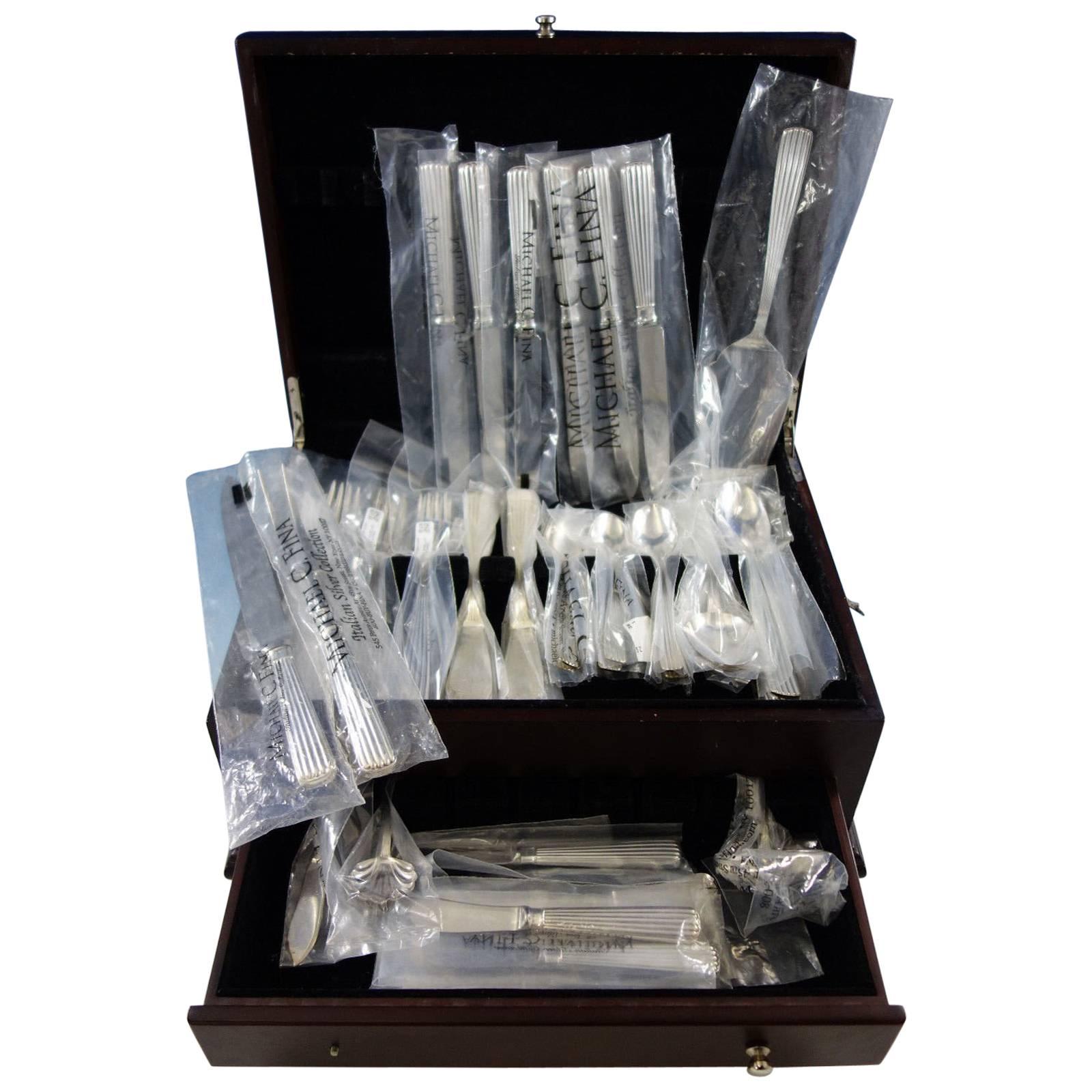 America by Schiavon Italy Sterling Silver Flatware Set Service 42 Pieces, New For Sale