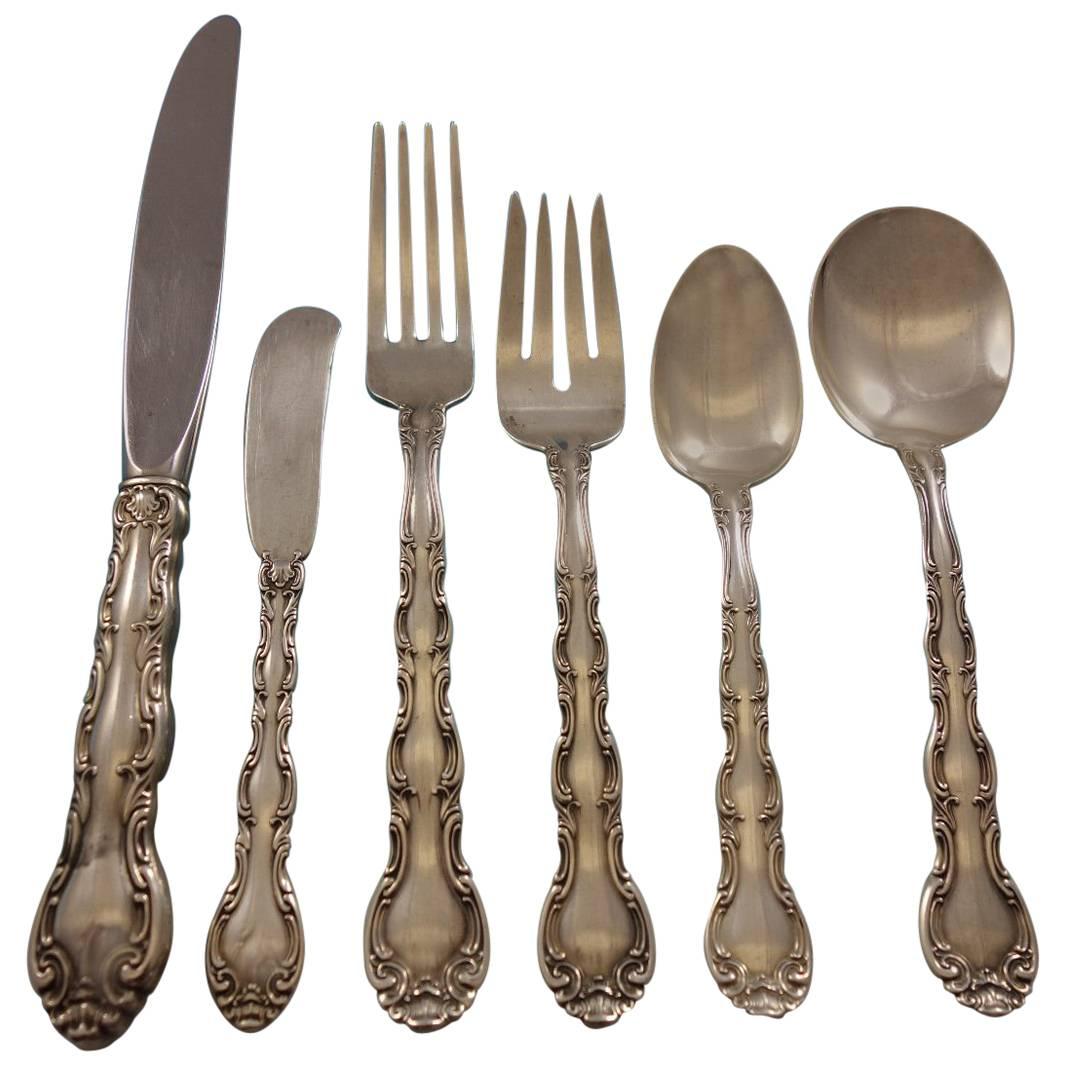 French Scroll by Alvin Sterling Silver Flatware Set for 8 Service 52 Pieces For Sale