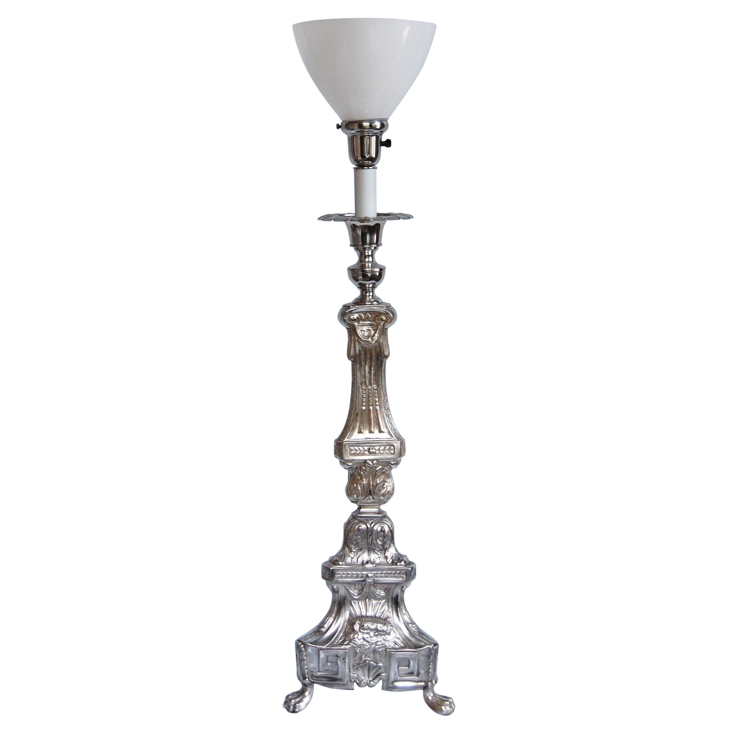 19th Century Silver Plated Altar Candlestick Wired as Lamp