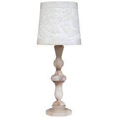 Turn of the Century French Marble Desk Lamp with Carved Alabaster Shade