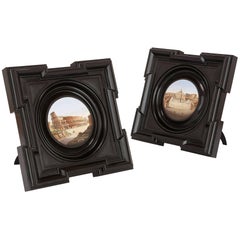 Pair of Circular Italian Micromosaic Plaques in Wooden Frames