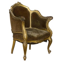 Antique French 19th Century Rococo Revival Giltwood Armchair