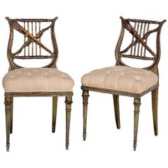 Pair of Antique French Napoleon III Period Paint and Gilt Lyre-Back Side Chairs 9