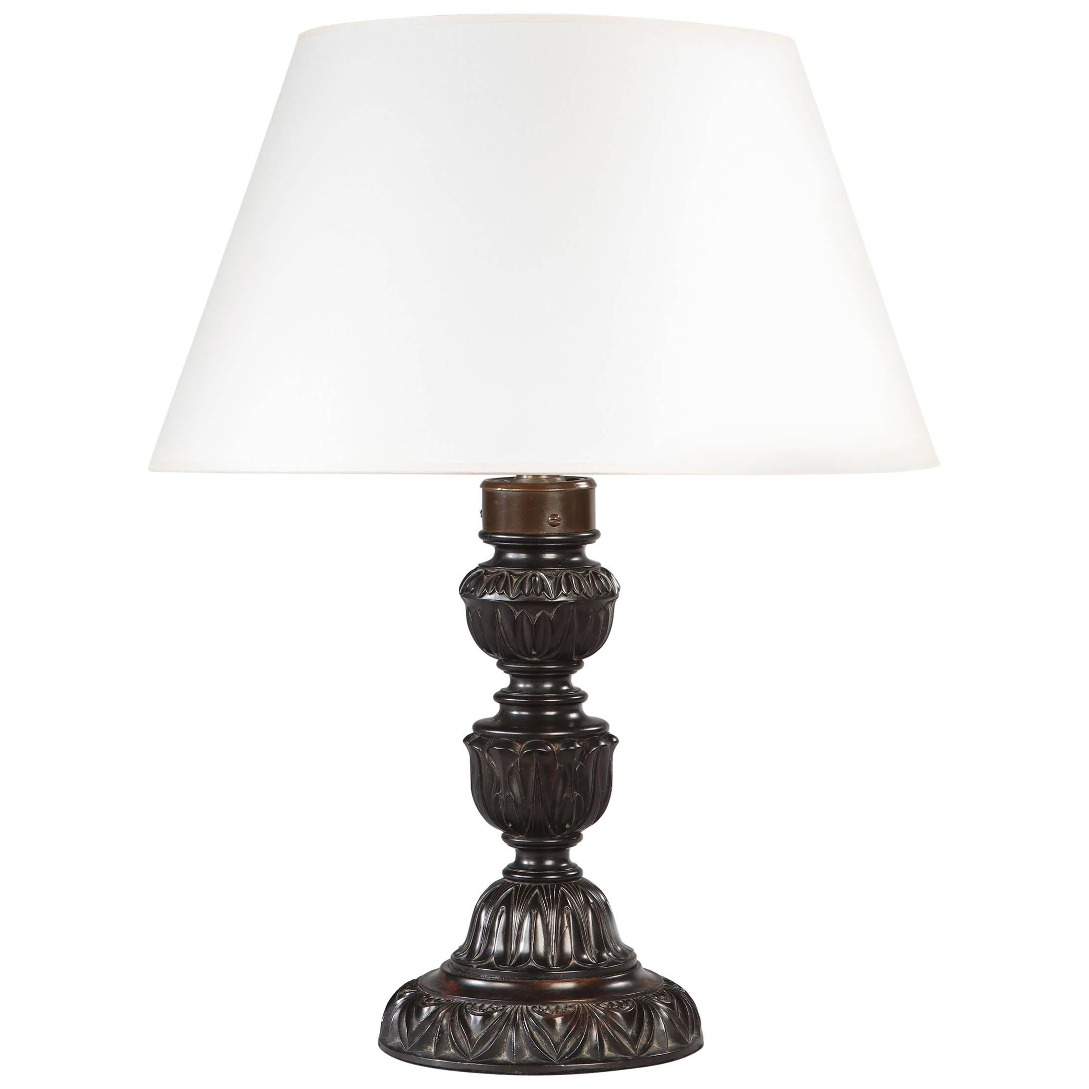 Anglo Sinhalese Carved Ebony Lamp