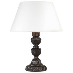 Anglo Sinhalese Carved Ebony Lamp
