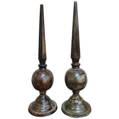 Vintage Pair of Copper Vedigris Obelisk Finials