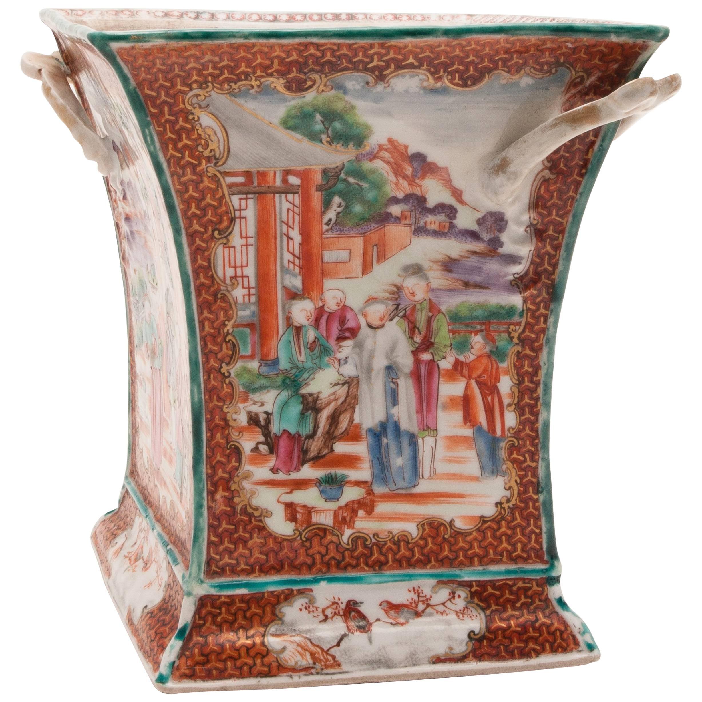 18th Century Chinese Export Mandarin Porcelain Vase  For Sale