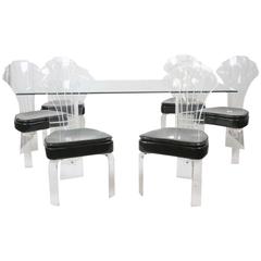 Seven Piece of Lucite and Glass Dining Table with Six Chairs