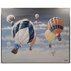 Mid-Century Modern Hot Air Balloon Oil Painting 1