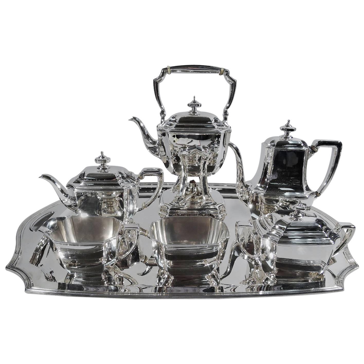 Tiffany Hampton Sterling Silver Art Deco Tea and Coffee Service on Tray
