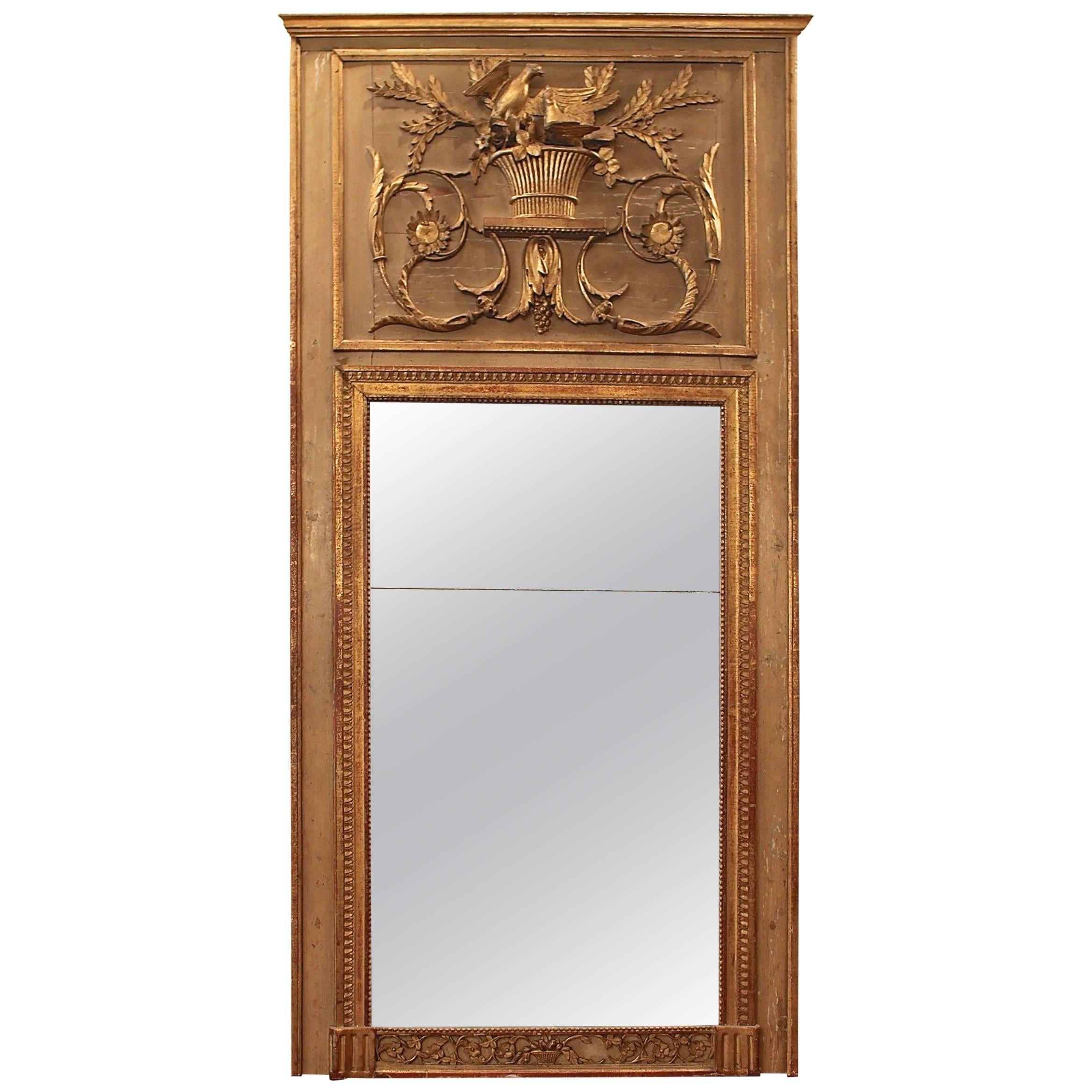 Late 18th Century Louis XVI Gilded Trumeau Mirror For Sale
