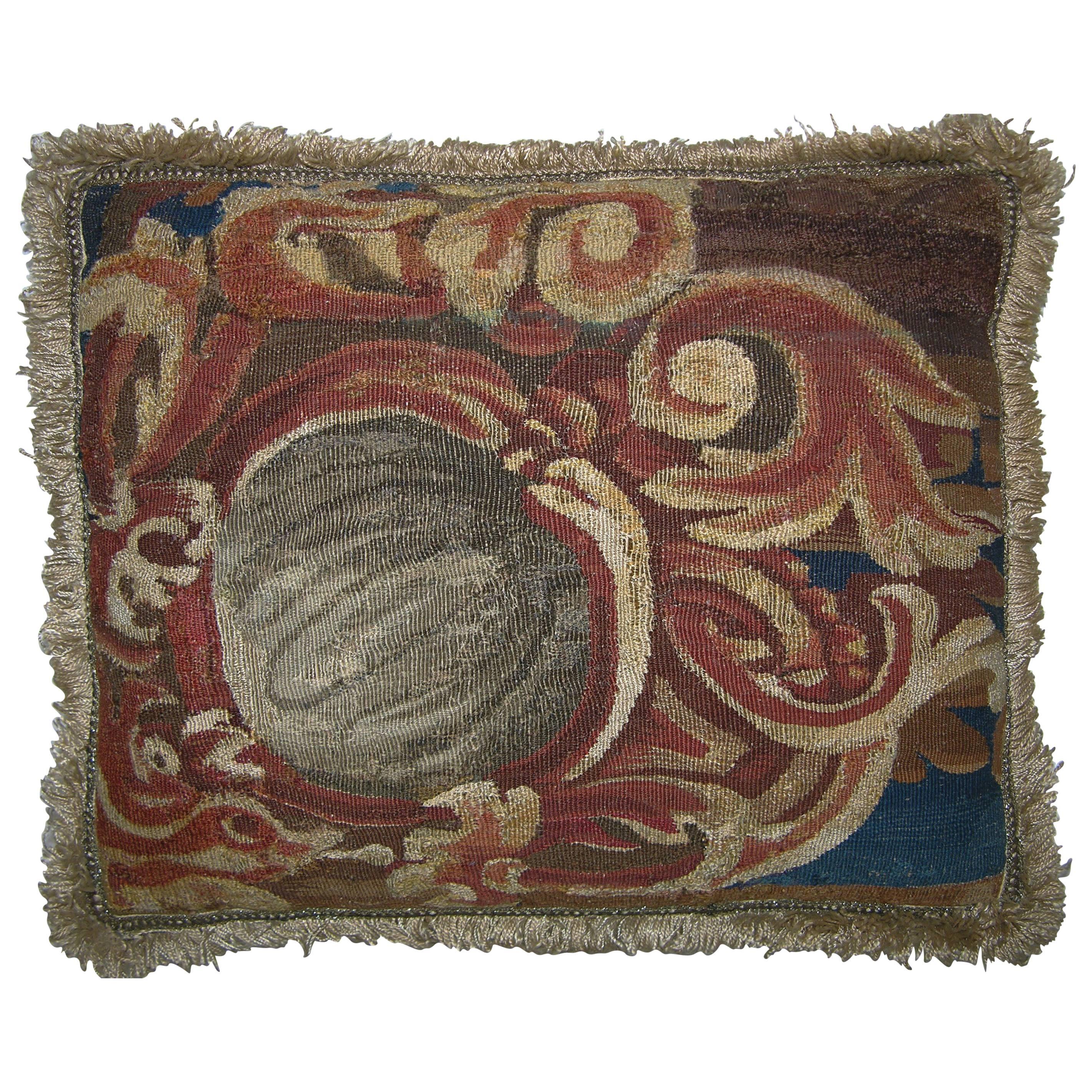 Antique Brussels Tapestry Pillow, circa 17th Century For Sale